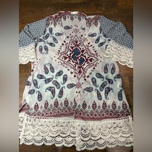 Altard state kimono cardigan paisley blue red pink large